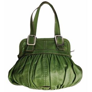 COLE HAAN Green Leather Ruched Satchel Bag